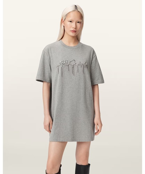 ALLSAINTS（オールセインツ）の「CHAINS EMBELLISHED T-SHIRT MINI DRESS | CHAINS エンベリッシュド Tシャツ ミニ ドレス・ワンピース（ワンピース・レディース・グレー系その他・XS/S/M/L）」の5枚目の写真