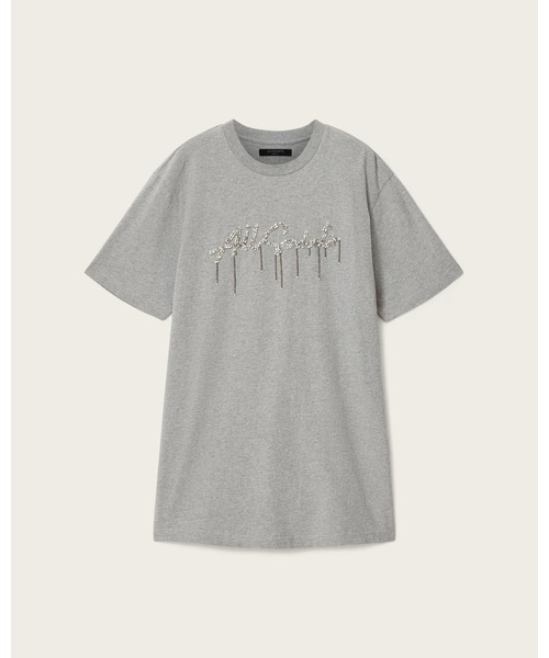 ALLSAINTS（オールセインツ）の「CHAINS EMBELLISHED T-SHIRT MINI DRESS | CHAINS エンベリッシュド Tシャツ ミニ ドレス・ワンピース（ワンピース・レディース・グレー系その他・XS/S/M/L）」の7枚目の写真