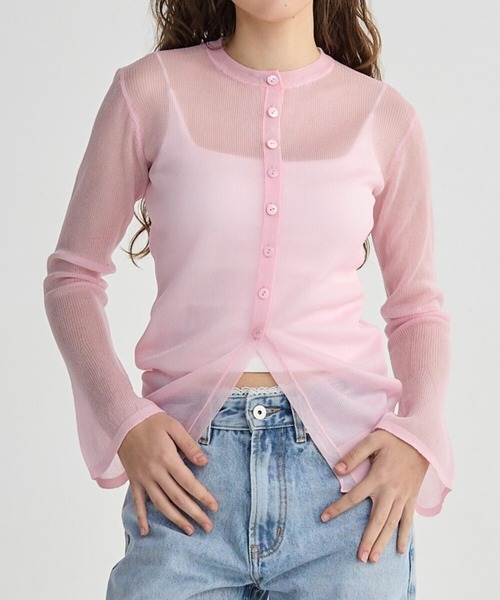 BIRTHDAY BASH(バースデイバッシュ)の「SHEER CREW NECK CARDIGAN(カーディガン/ボレロ・レディース・ホワイト/ピンク/グレー・FREE)」の3枚目の写真