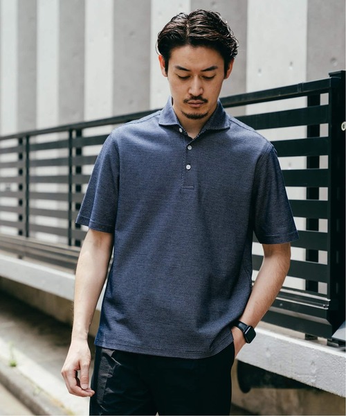 EDIFICE(エディフィス)の「"吸水速乾&高通気機能" COOLMAX ハニカムボーダー ポロシャツ(Tシャツ/カットソー・メンズ・グレー/ブラック/ネイビー/ブルー系その他・SMALL/MEDIUM/LARGE/X-LARGE)」の7枚目の写真