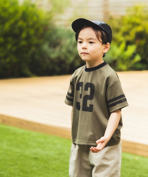 BEAMS mini(ビームスミニ)の「ナンバリング メッシュ Tシャツ 2026SS (90~140cm) 子供服 夏物 キッズ プチプラ 人気 スポーティ(Tシャツ/カットソー・キッズ・グレー/カーキ・140/120/130/110/100/90)」の1枚目の写真