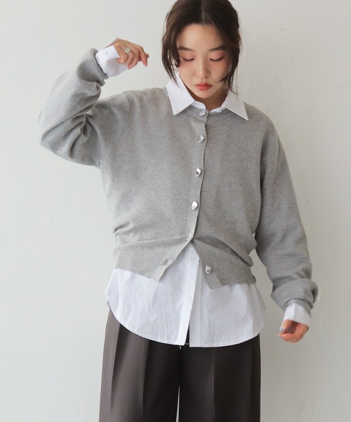 cheriella（シェリエラ）の「【cheriella】シルバーボタンニットカーディガン　SILVER BUTTON KNIT CARDIGAN（カーディガン/ボレロ・レディース・アイボリー/ベージュ/杢グレー/チャコールグレー・FREE）」の8枚目の写真