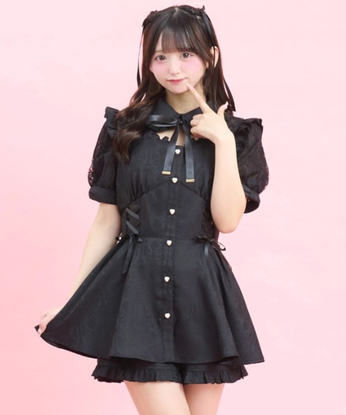Secret Honey（シークレットハニー）の「ビスチェ切替レースアップセットアップ（セットアップ・レディース・ピンク/ブラック・MEDIUM）」の2枚目の写真