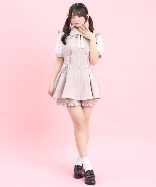 Secret Honey（シークレットハニー）の「ビスチェ切替レースアップセットアップ（セットアップ・レディース・ピンク/ブラック・MEDIUM）」の3枚目の写真