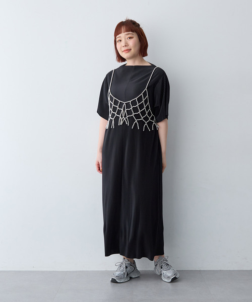 anyfee(エニフィー)の「【anyfee/大きいサイズ】セルフカットプリーツボトルネックワンピース(2026SS)(ワンピース・レディース・ブルー/ブラック/モカ・4L/LL/3L/5L)」の16枚目の写真