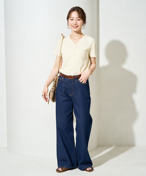 FREAK'S STORE(フリークスストア)の「限定展開 <抗菌防臭・接触冷感>MINT テレコ ピコレース ボタン トップス(Tシャツ/カットソー・レディース・ライトグレー/ナチュラル/ネイビー/オレンジ/モカ/ブラック・フリ-)」の8枚目の写真