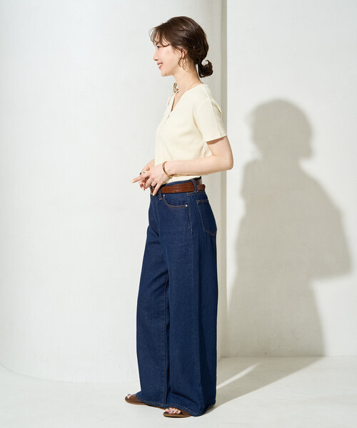 FREAK'S STORE(フリークスストア)の「限定展開 <抗菌防臭・接触冷感>MINT テレコ ピコレース ボタン トップス(Tシャツ/カットソー・レディース・ライトグレー/ナチュラル/ネイビー/オレンジ/モカ/ブラック・フリ-)」の9枚目の写真