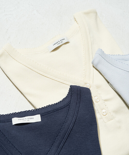 FREAK'S STORE(フリークスストア)の「限定展開 <抗菌防臭・接触冷感>MINT テレコ ピコレース ボタン トップス(Tシャツ/カットソー・レディース・ライトグレー/ナチュラル/ネイビー/オレンジ/モカ/ブラック・フリ-)」の12枚目の写真