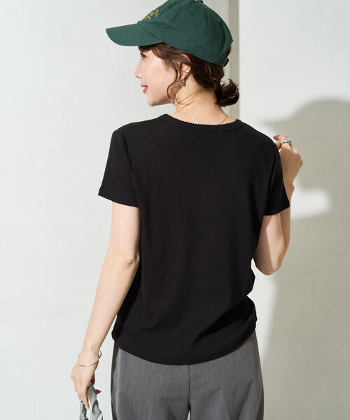 FREAK'S STORE(フリークスストア)の「限定展開 <抗菌防臭・接触冷感>MINT テレコ ピコレース ボタン トップス(Tシャツ/カットソー・レディース・ライトグレー/ナチュラル/ネイビー/オレンジ/モカ/ブラック・フリ-)」の18枚目の写真