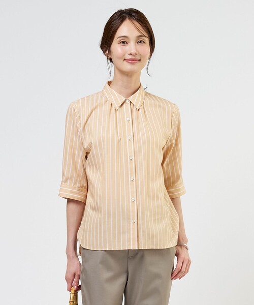 J.PRESS(ジェイプレス)の「【シーンレスに活躍】セルロースカラミストライプ シャツ ブラウス(シャツ/ブラウス・レディース・ホワイト系1/オレンジ系1/スカイブルー系1/ネイビー系1・11/9)」の4枚目の写真