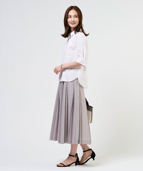 J.PRESS(ジェイプレス)の「【シーンレスに活躍】セルロースカラミストライプ シャツ ブラウス(シャツ/ブラウス・レディース・ホワイト系1/オレンジ系1/スカイブルー系1/ネイビー系1・11/9)」の5枚目の写真