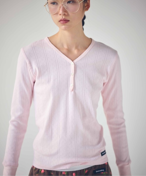 SEA（シー）の「アイレットリブ Vネック ヘンリー L/S TEE（カーディガン/ボレロ・レディース・グレー/ピンク/ホワイト/ブルー・ONE SIZE）」の4枚目の写真