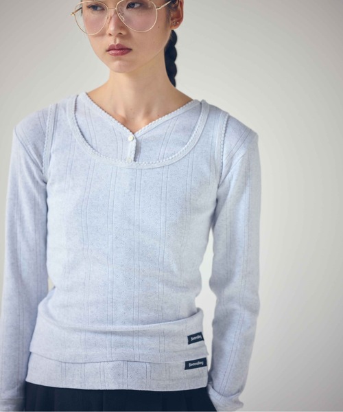 SEA（シー）の「アイレットリブ Vネック ヘンリー L/S TEE（カーディガン/ボレロ・レディース・グレー/ピンク/ホワイト/ブルー・ONE SIZE）」の6枚目の写真