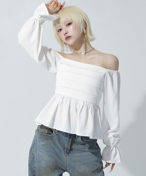ANAP(アナップ)の「2WAY ペプラム シアーブラウス(その他トップス・レディース・ホワイト/ライトブルー/ブラック・F)」の4枚目の写真