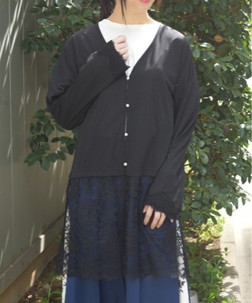 axes femme（アクシーズファム）の「ＵＶカットレース切替カーデ（カーディガン/ボレロ・レディース・ブラック/グレイッシュベージュ/ホワイト・FREE）」の2枚目の写真