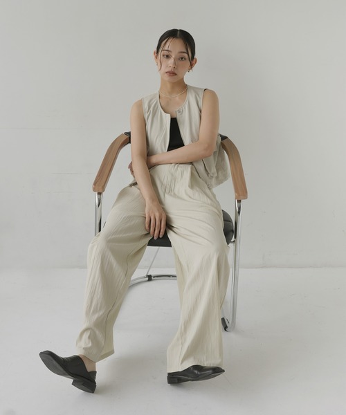 hellam（へラム）の「【セットアップ対応】リネンライク2タックパンツ（スラックス・レディース・ブラウン/グレイッシュベージュ/ブラック/アイボリー・FREE）」の9枚目の写真