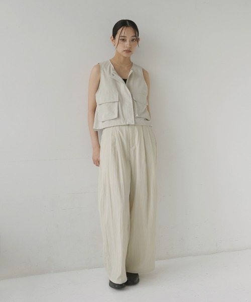 hellam（へラム）の「【セットアップ対応】リネンライク2タックパンツ（スラックス・レディース・ブラウン/グレイッシュベージュ/ブラック/アイボリー・FREE）」の11枚目の写真
