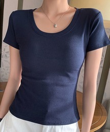 ラウンドネック 半そでリブTシャツ