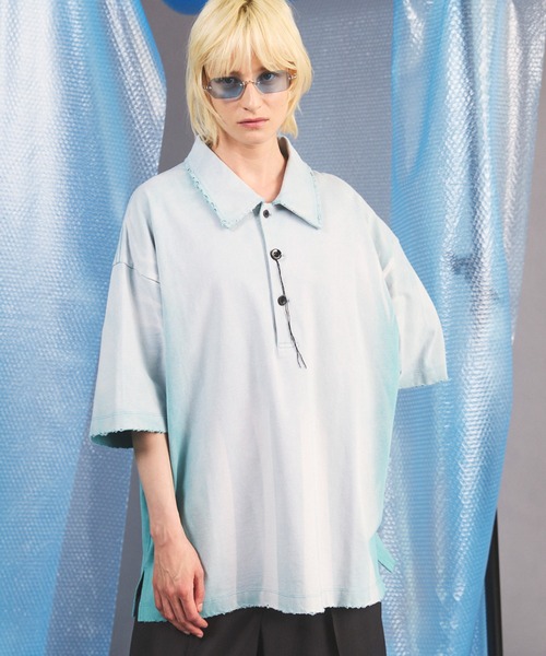 MAISON SPECIAL(メゾンスペシャル)の「《UNISEX》Sunburn Processing Prime-Over Short-sleeved Polo Shirt/サンバーンプロセシングプライムオーバーショートスリーブポロシャツ【MAISON SPECIAL/メゾンスペシャル】(ポロシャツ・メンズ・ブラック/ライトブルー/グレー・0/1/2)」の3枚目の写真