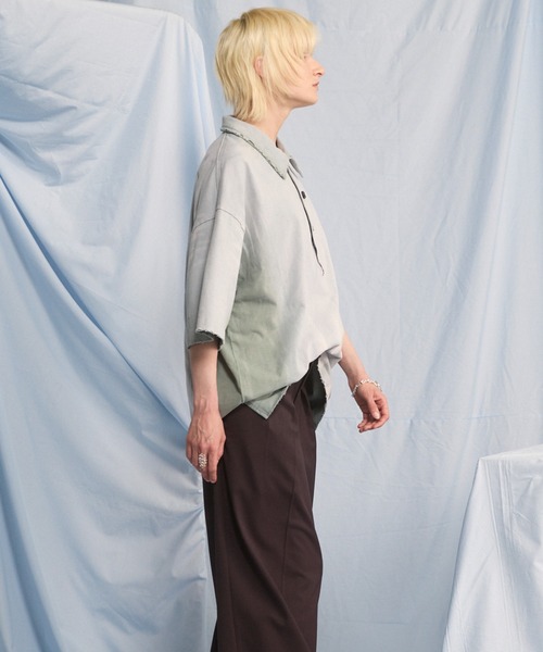MAISON SPECIAL(メゾンスペシャル)の「《UNISEX》Sunburn Processing Prime-Over Short-sleeved Polo Shirt/サンバーンプロセシングプライムオーバーショートスリーブポロシャツ【MAISON SPECIAL/メゾンスペシャル】(ポロシャツ・メンズ・ブラック/ライトブルー/グレー・0/1/2)」の4枚目の写真