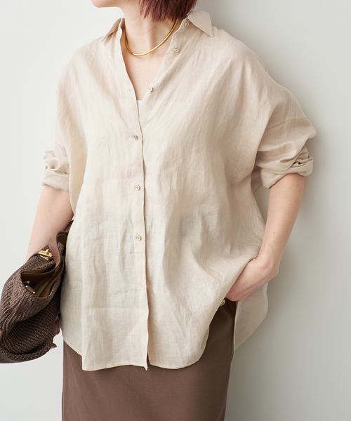 Spick & Span(スピックアンドスパン)の「《全15色 / 追加3》 80リネンカシュクール ビッグシャツ(シャツ/ブラウス・レディース・その他12/その他7/ベージュ系その他/ホワイト/サックスブルー・FREE)」の6枚目の写真