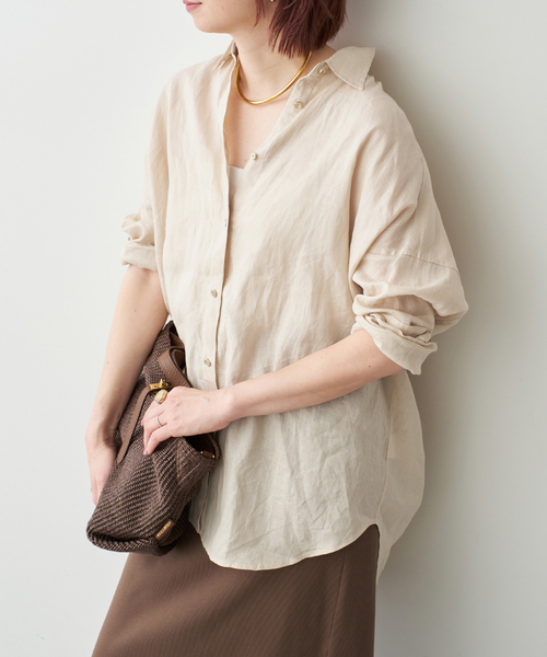 Spick & Span(スピックアンドスパン)の「《全15色 / 追加3》 80リネンカシュクール ビッグシャツ(シャツ/ブラウス・レディース・その他12/その他7/ベージュ系その他/ホワイト/サックスブルー・FREE)」の7枚目の写真