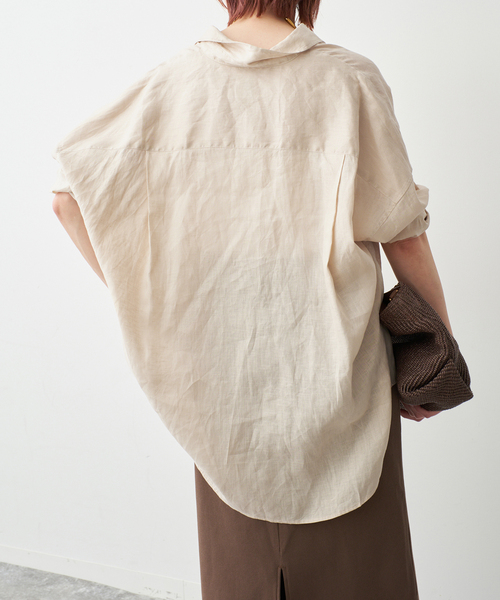Spick & Span(スピックアンドスパン)の「《全15色 / 追加3》 80リネンカシュクール ビッグシャツ(シャツ/ブラウス・レディース・その他12/その他7/ベージュ系その他/ホワイト/サックスブルー・FREE)」の8枚目の写真