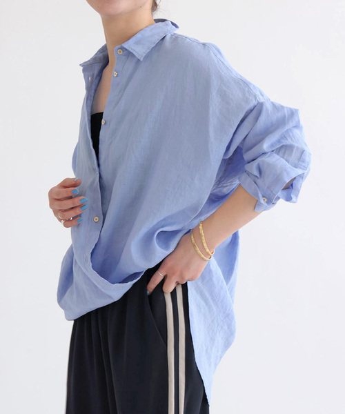 Spick & Span(スピックアンドスパン)の「《全15色 / 追加3》 80リネンカシュクール ビッグシャツ(シャツ/ブラウス・レディース・その他12/その他7/ベージュ系その他/ホワイト/サックスブルー・FREE)」の9枚目の写真