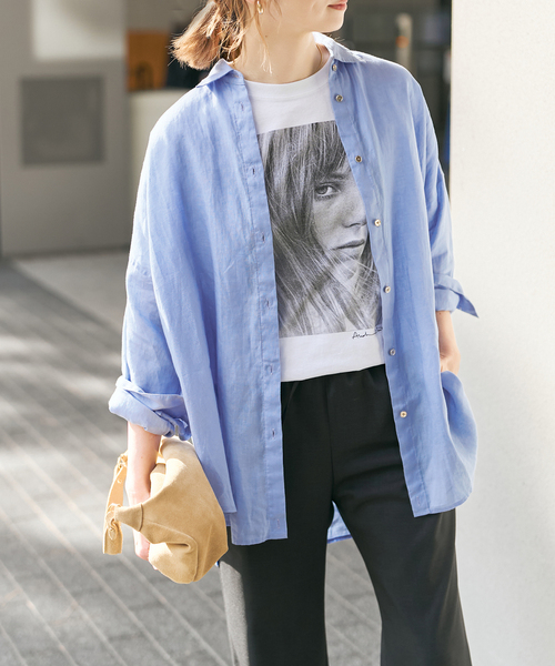 Spick & Span(スピックアンドスパン)の「《全15色 / 追加3》 80リネンカシュクール ビッグシャツ(シャツ/ブラウス・レディース・その他12/その他7/ベージュ系その他/ホワイト/サックスブルー・FREE)」の11枚目の写真