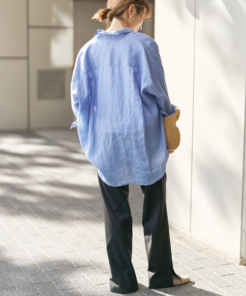 Spick & Span(スピックアンドスパン)の「《全15色 / 追加3》 80リネンカシュクール ビッグシャツ(シャツ/ブラウス・レディース・その他12/その他7/ベージュ系その他/ホワイト/サックスブルー・FREE)」の14枚目の写真