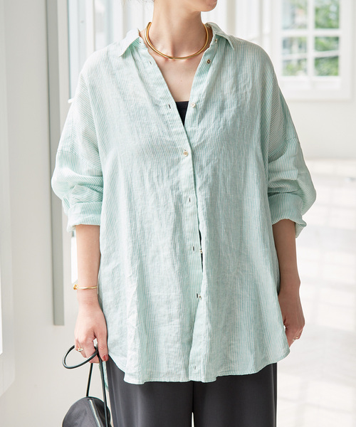 Spick & Span(スピックアンドスパン)の「《全15色 / 追加3》 80リネンカシュクール ビッグシャツ(シャツ/ブラウス・レディース・その他12/その他7/ベージュ系その他/ホワイト/サックスブルー・FREE)」の15枚目の写真