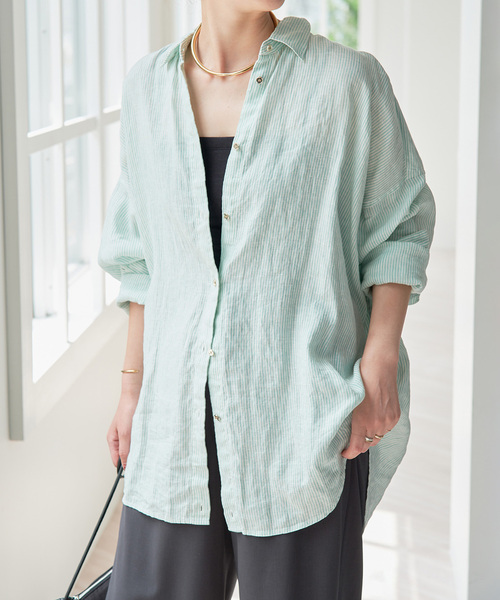 Spick & Span(スピックアンドスパン)の「《全15色 / 追加3》 80リネンカシュクール ビッグシャツ(シャツ/ブラウス・レディース・その他12/その他7/ベージュ系その他/ホワイト/サックスブルー・FREE)」の17枚目の写真