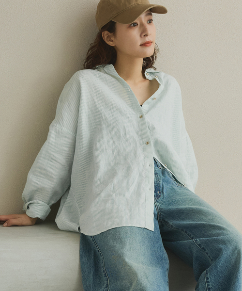 Spick & Span(スピックアンドスパン)の「《全15色 / 追加3》 80リネンカシュクール ビッグシャツ(シャツ/ブラウス・レディース・その他12/その他7/ベージュ系その他/ホワイト/サックスブルー・FREE)」の20枚目の写真