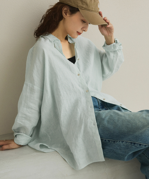 Spick & Span(スピックアンドスパン)の「《全15色 / 追加3》 80リネンカシュクール ビッグシャツ(シャツ/ブラウス・レディース・その他12/その他7/ベージュ系その他/ホワイト/サックスブルー・FREE)」の21枚目の写真