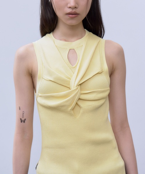 THINGS THAT MATTER（シングス ザット マター）の「TWIST KNIT TANK TOP / ツイスト ニット タンク トップ（タンクトップ・レディース・ブラック/イエロー/グリーン/ピンク・FREE）」の3枚目の写真