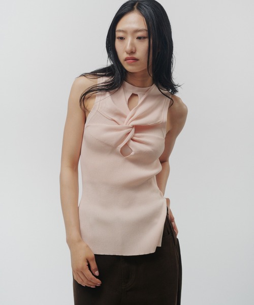 THINGS THAT MATTER（シングス ザット マター）の「TWIST KNIT TANK TOP / ツイスト ニット タンク トップ（タンクトップ・レディース・ブラック/イエロー/グリーン/ピンク・FREE）」の5枚目の写真