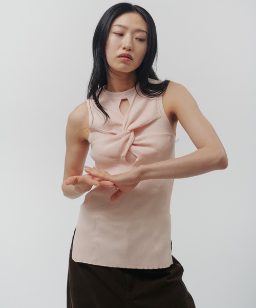 THINGS THAT MATTER（シングス ザット マター）の「TWIST KNIT TANK TOP / ツイスト ニット タンク トップ（タンクトップ・レディース・ブラック/イエロー/グリーン/ピンク・FREE）」の6枚目の写真