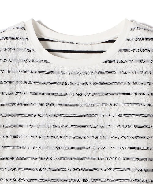 SHIPS Colors（シップス カラーズ）の「SHIPS Colors:〈手洗い可能〉フリンジ レース レイヤード TEE（Tシャツ/カットソー・レディース・オフホワイト/ブラック・ONE SIZE）」の6枚目の写真