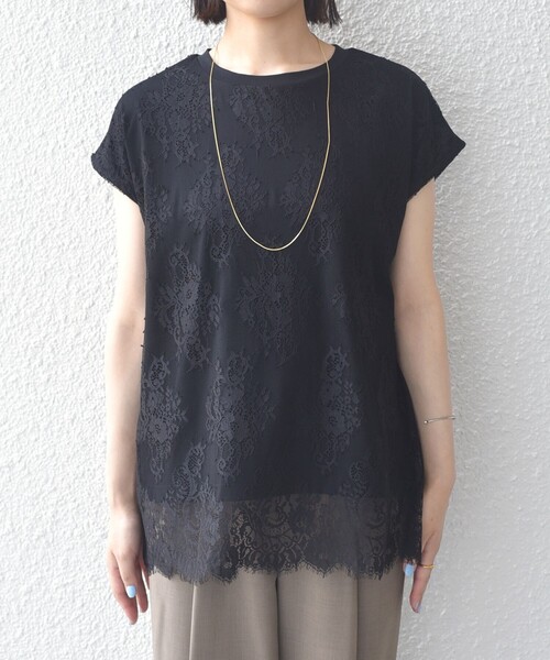 SHIPS Colors（シップス カラーズ）の「SHIPS Colors:〈手洗い可能〉フリンジ レース レイヤード TEE（Tシャツ/カットソー・レディース・オフホワイト/ブラック・ONE SIZE）」の12枚目の写真