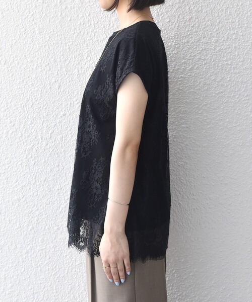 SHIPS Colors（シップス カラーズ）の「SHIPS Colors:〈手洗い可能〉フリンジ レース レイヤード TEE（Tシャツ/カットソー・レディース・オフホワイト/ブラック・ONE SIZE）」の13枚目の写真