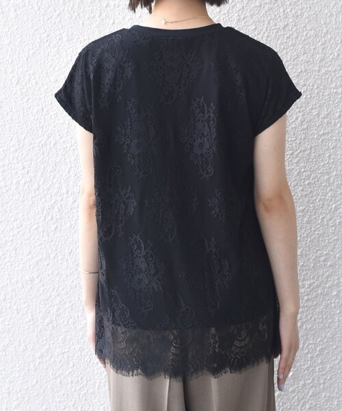 SHIPS Colors（シップス カラーズ）の「SHIPS Colors:〈手洗い可能〉フリンジ レース レイヤード TEE（Tシャツ/カットソー・レディース・オフホワイト/ブラック・ONE SIZE）」の14枚目の写真