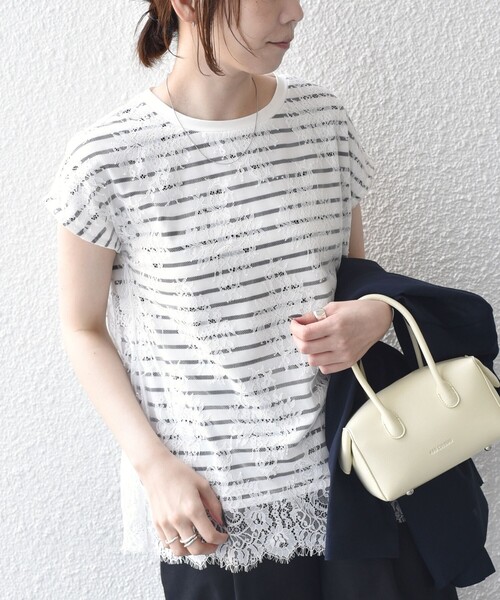 SHIPS Colors（シップス カラーズ）の「SHIPS Colors:〈手洗い可能〉フリンジ レース レイヤード TEE（Tシャツ/カットソー・レディース・オフホワイト/ブラック・ONE SIZE）」の16枚目の写真
