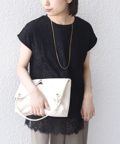 SHIPS Colors（シップス カラーズ）の「SHIPS Colors:〈手洗い可能〉フリンジ レース レイヤード TEE（Tシャツ/カットソー・レディース・オフホワイト/ブラック・ONE SIZE）」の20枚目の写真