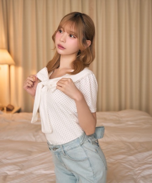 TITTY&CO.(ティティーアンドコー)の「ドットセーラーカラートップス(シャツ/ブラウス・レディース・ブラック/アイボリー・FREE)」の19枚目の写真