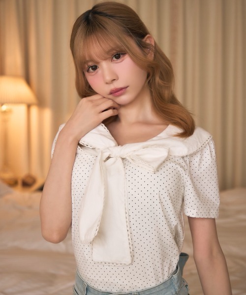 TITTY&CO.(ティティーアンドコー)の「ドットセーラーカラートップス(シャツ/ブラウス・レディース・ブラック/アイボリー・FREE)」の12枚目の写真