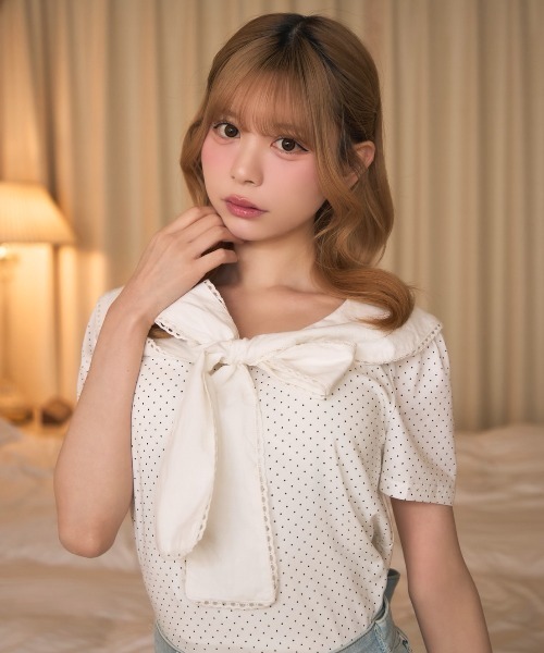 TITTY&CO.(ティティーアンドコー)の「ドットセーラーカラートップス(シャツ/ブラウス・レディース・ブラック/アイボリー・FREE)」の18枚目の写真