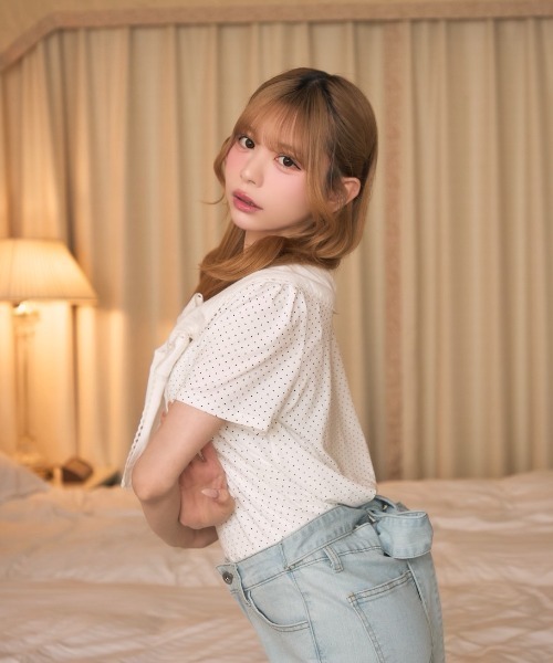 TITTY&CO.(ティティーアンドコー)の「ドットセーラーカラートップス(シャツ/ブラウス・レディース・ブラック/アイボリー・FREE)」の13枚目の写真