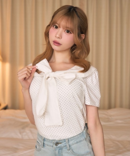 TITTY&CO.(ティティーアンドコー)の「ドットセーラーカラートップス(シャツ/ブラウス・レディース・ブラック/アイボリー・FREE)」の14枚目の写真