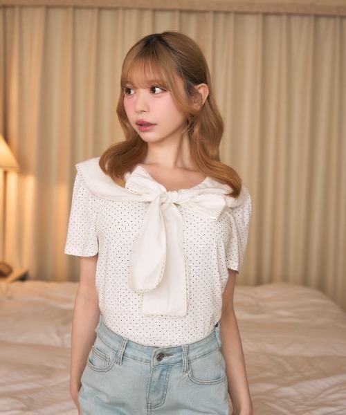TITTY&CO.(ティティーアンドコー)の「ドットセーラーカラートップス(シャツ/ブラウス・レディース・ブラック/アイボリー・FREE)」の17枚目の写真