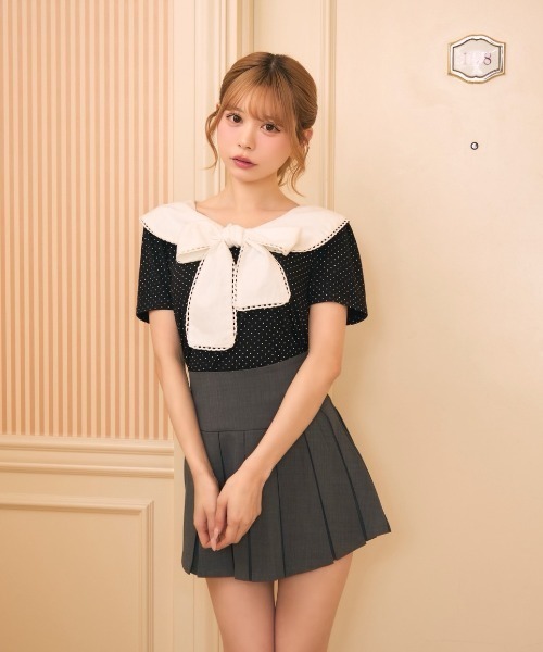 TITTY&CO.(ティティーアンドコー)の「ドットセーラーカラートップス(シャツ/ブラウス・レディース・ブラック/アイボリー・FREE)」の3枚目の写真